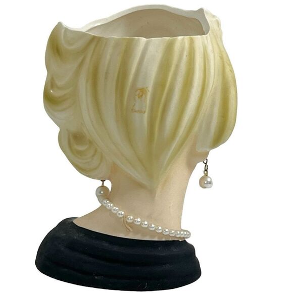 Vintage Inarco Head Vase Blonde Pearl Earrings Necklace E5622 - Picture 9 of 15